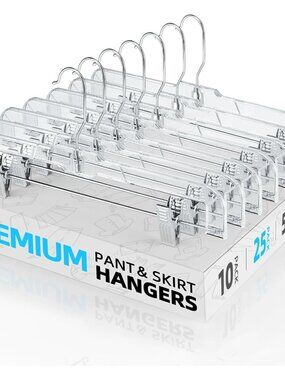 Clear Pants Hangers with Clips 25 Pack, Non-Slip Skirt Hangers for Women, Upgrad
